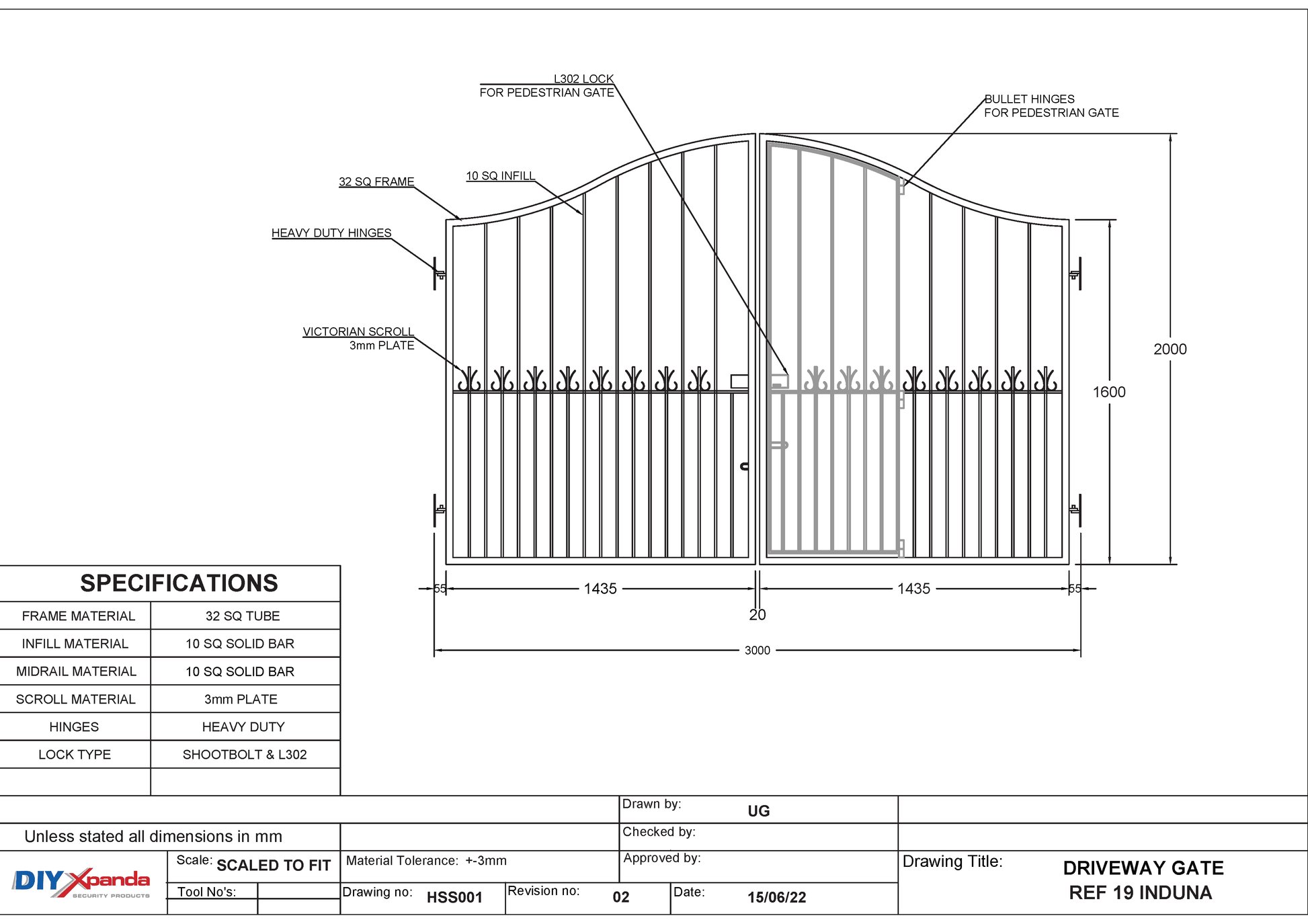Induna Steel Driveway Gate 3000mm Wide x 2000mm High (Ref 19P) - Commercial, Gates, Residential - DIY XPANDA