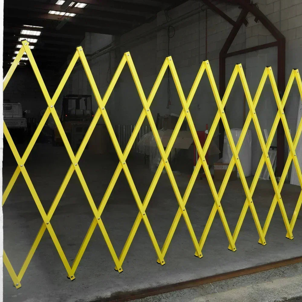 Yellow expandable barrier adjustable scissor gate barrier available for Pedestrian Barrier Rental as well
