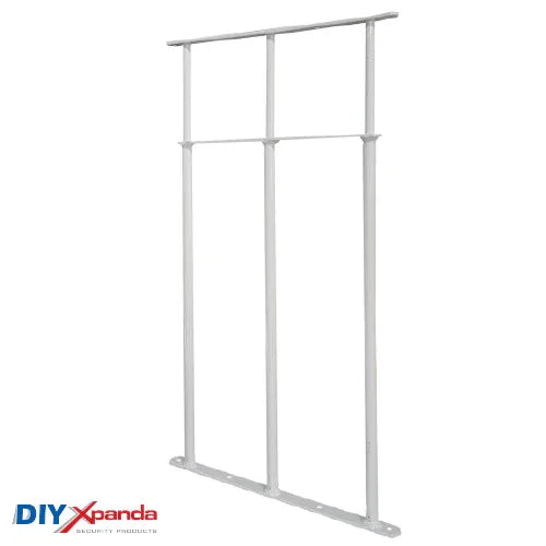 Black extendable steel window bars installed on a residential window for security protection