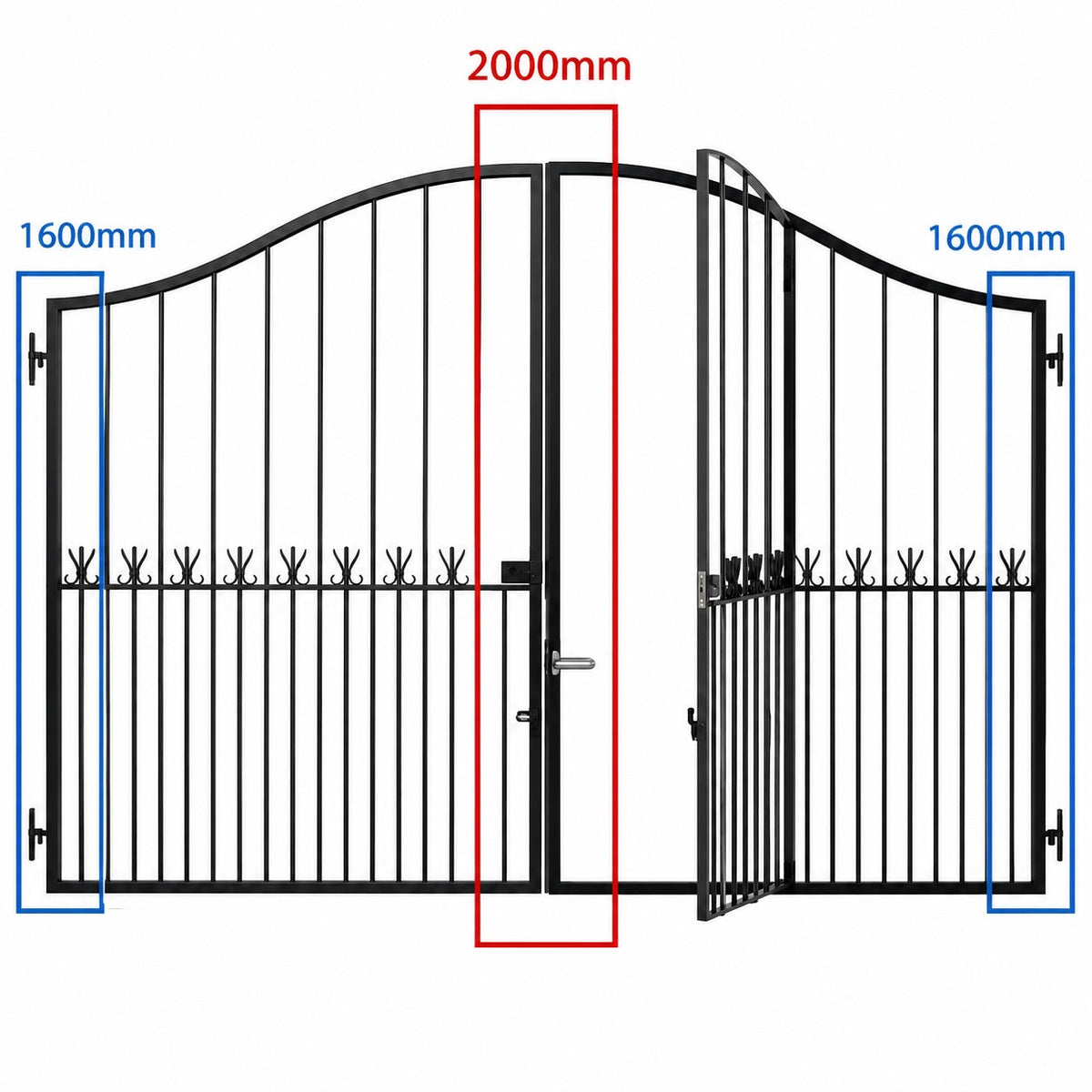 Induna steel driveway gate with built-in pedestrian access door