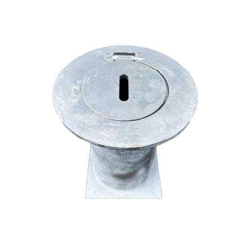 Removable bollard base housing with galvanised round plate for concrete installation