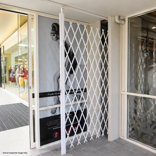 Saftidor retractable security grille installed on residential doorway