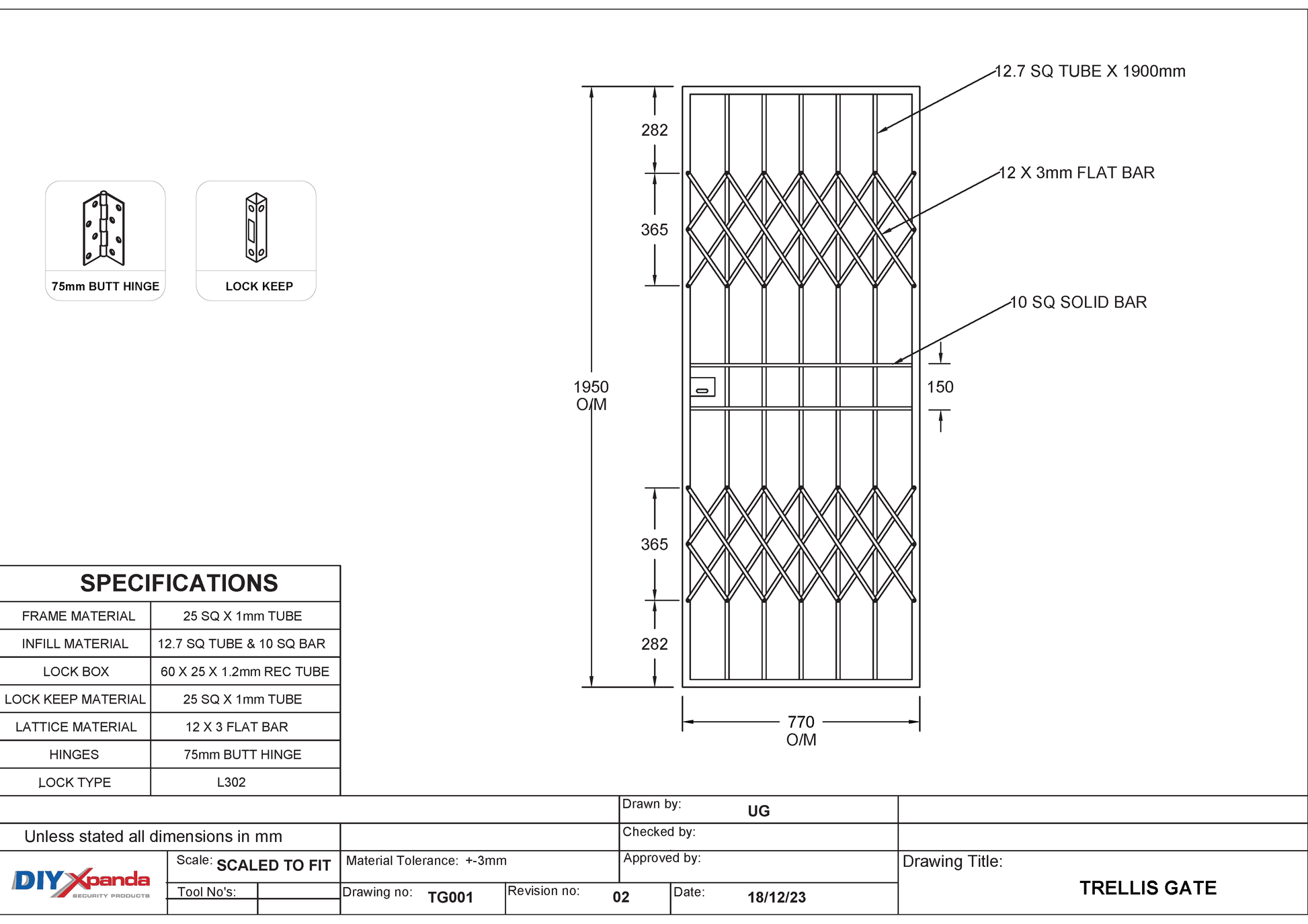 Trellis Style Steel Security Gate 770mm Wide x 1950mm High - Commercial, Gates, metal security gate, Residential - White DIY XPANDA