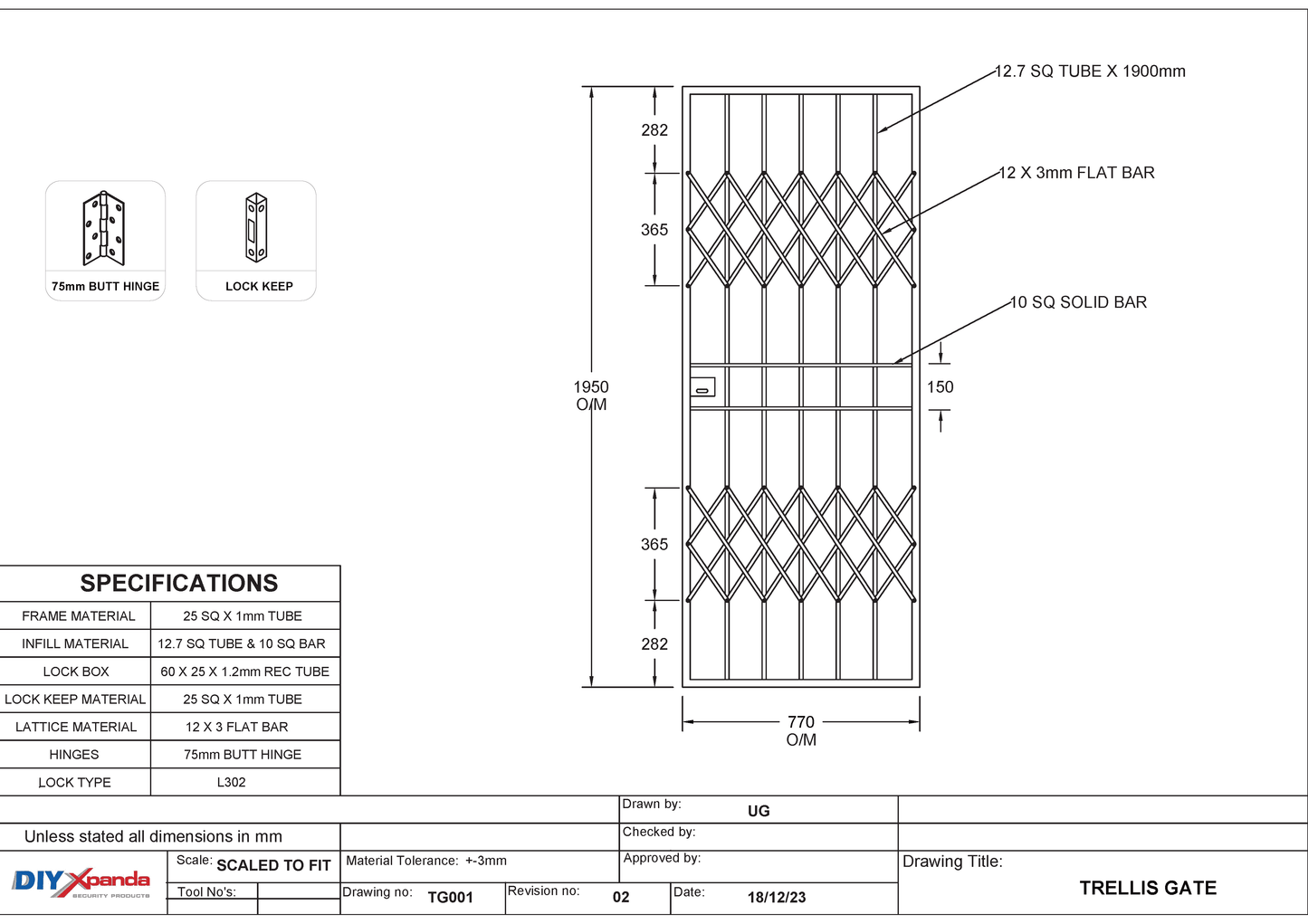 Trellis Style Steel Security Gate 770mm Wide x 1950mm High - Commercial, Gates, metal security gate, Residential - White DIY XPANDA