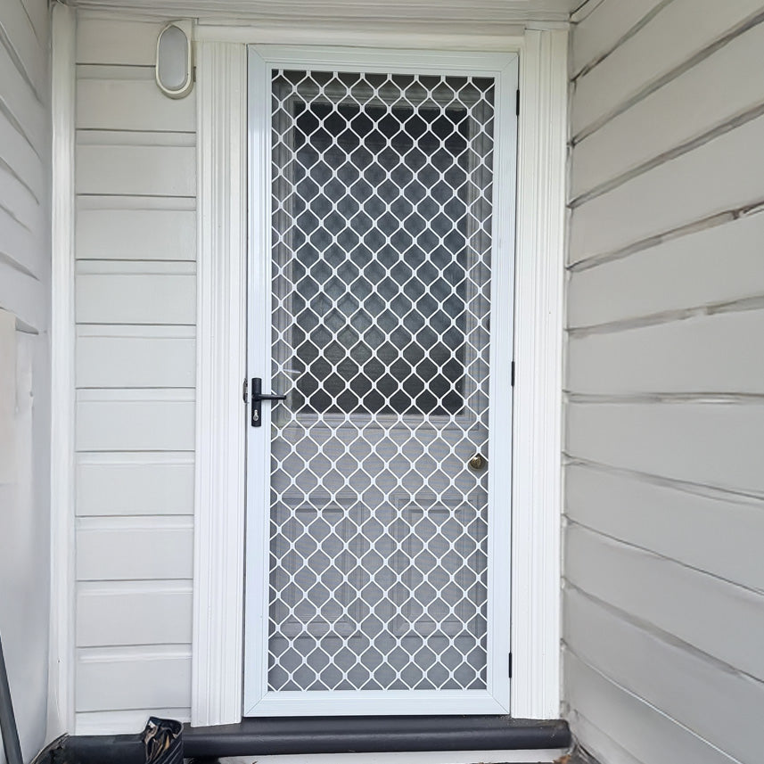 Amplimesh security screen installed on residential doorway