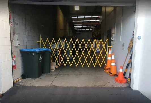 Yellow expandable barrier adjustable scissor gate barrier available for Pedestrian Barrier Rental as well