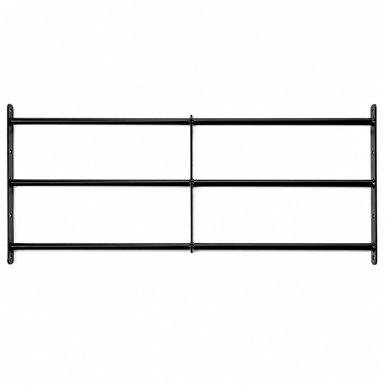 Black extendable steel window bars extended.