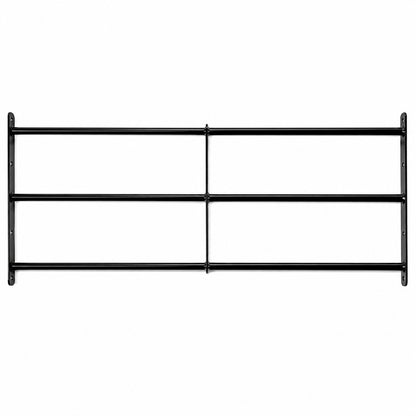 Black extendable steel window bars extended.