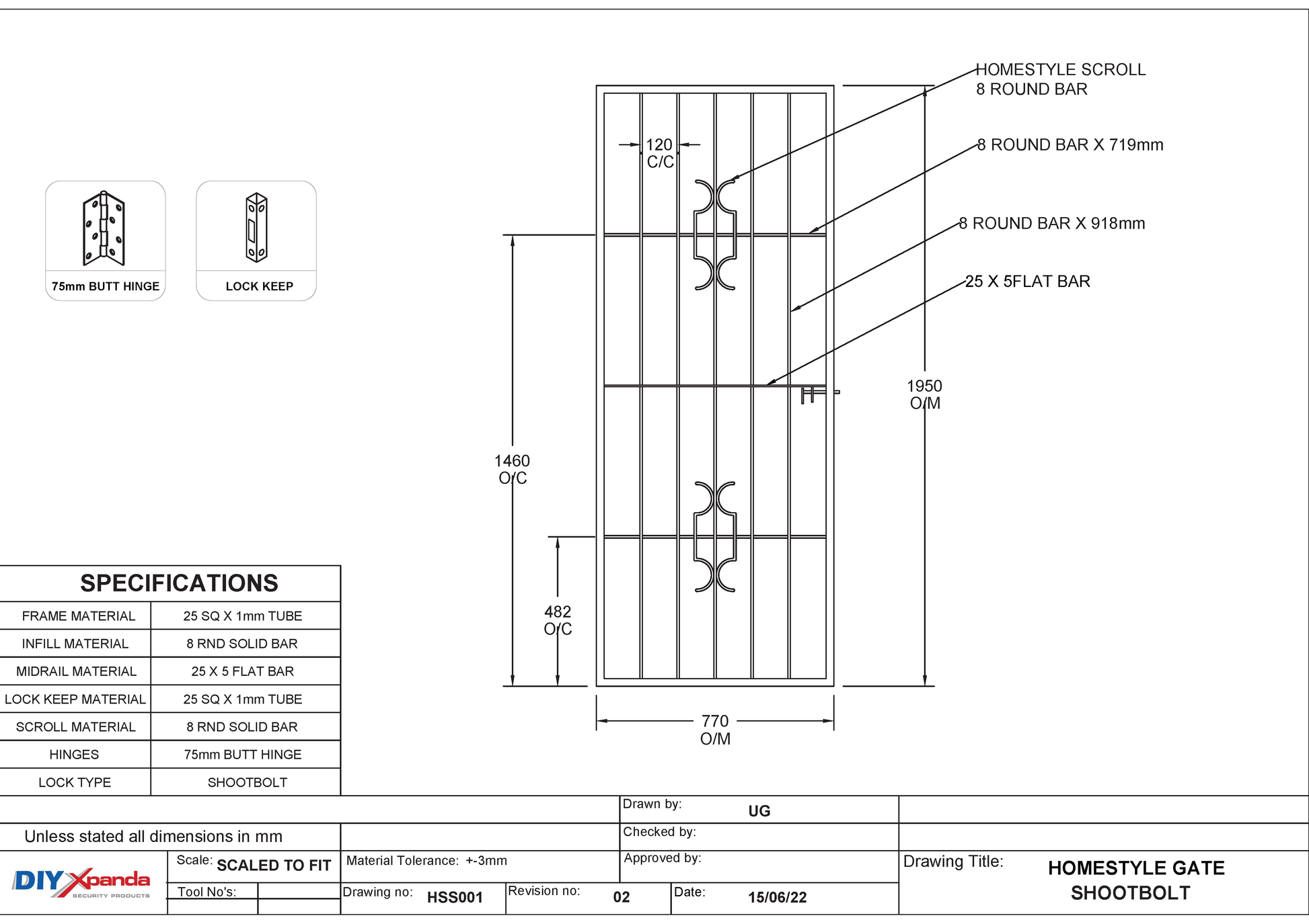 Metal Security Gate 770mm (W) x 1950mm (H) Homestyle Shootbolt Door