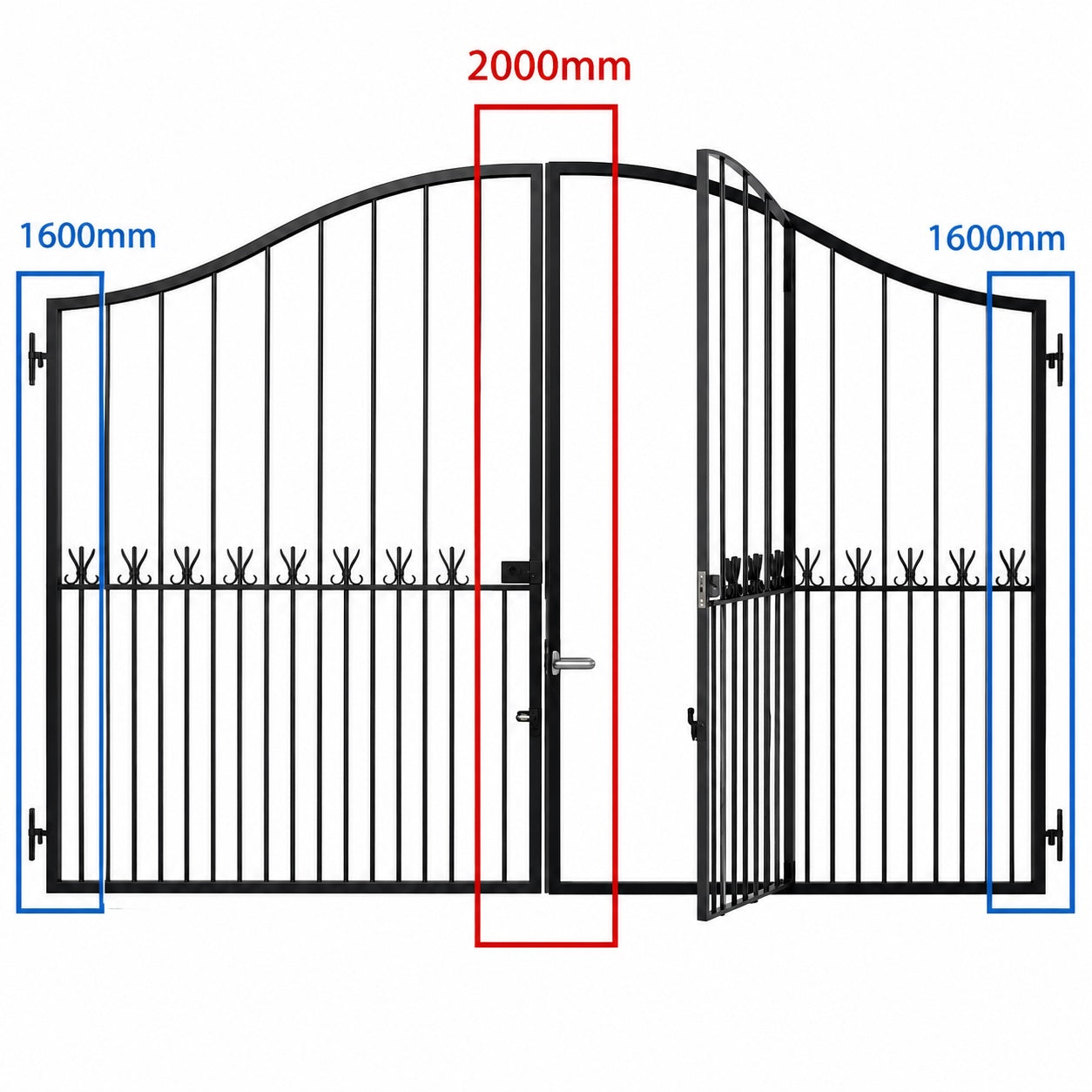 Induna steel driveway gate with built-in pedestrian access door