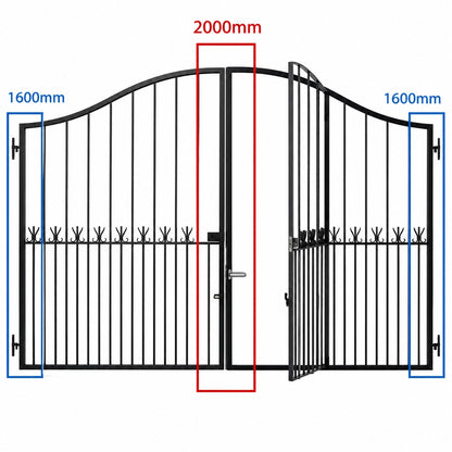 Induna steel driveway gate with built-in pedestrian access door