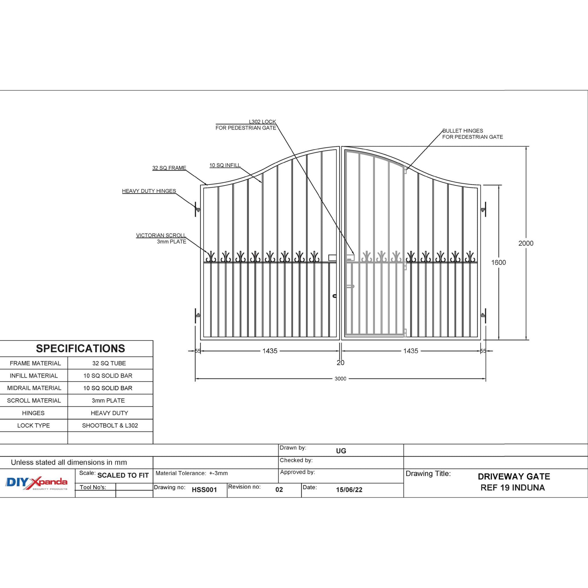 Induna steel driveway gate with built-in pedestrian access door