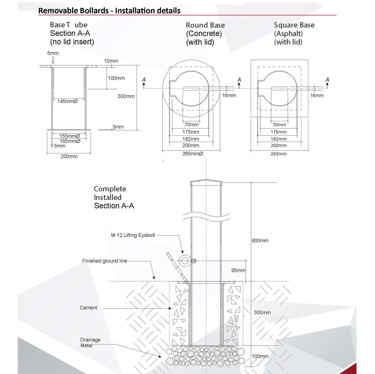 Removable Bollards Pipe and Base House Set - Bollard, Bollard Base, Commercial, Residential - Bollard Pipe & Square Base Set DIY XPANDA